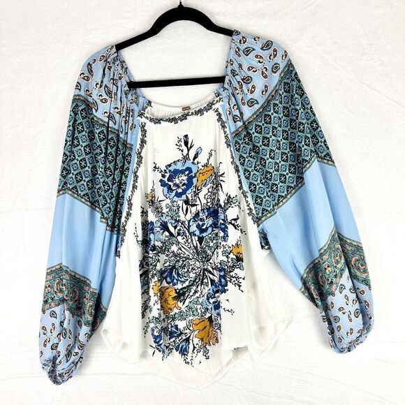 Free People Positano Print Blouse Size Small NWT Ivory Combo Floral Paisley - Picture 6 of 13